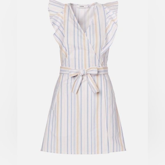 JustFab White and Blue Ruffled Sheath Dress - Picture 1 of 9